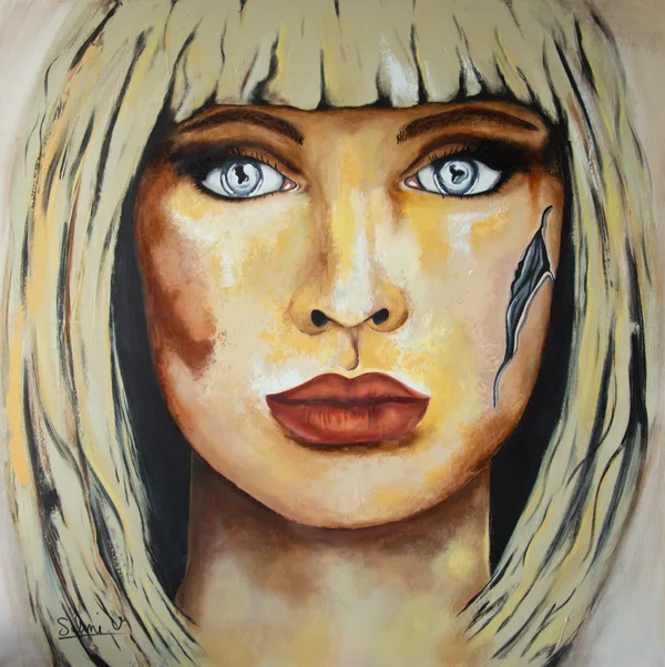 Androïde, Figuratif, 2022, 100 × 100 cm, toile de Sabine Vandermouten