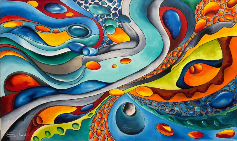 Evolution marine, Non classé, 2026, 162 × 97 cm, toile de Sabine Vandermouten