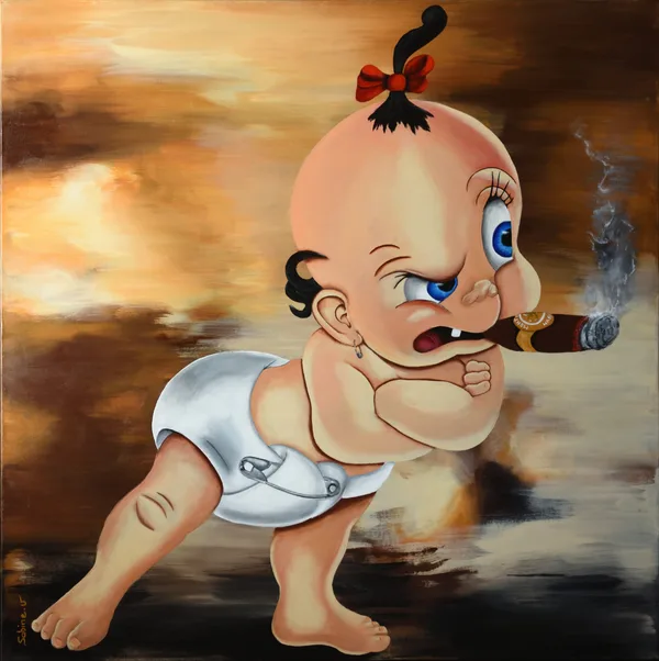 Baby Herman, Figuratif, 2020, 100 × 100 cm, toile de Sabine Vandermouten