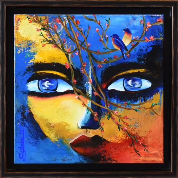 Inséparables, Figuratif, 2019, 40 × 40 cm, toile de Sabine Vandermouten