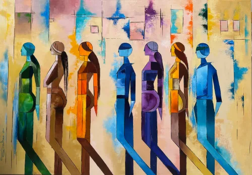 Les ames en marche, Figuratif, 2026, toile de Sabine Vandermouten