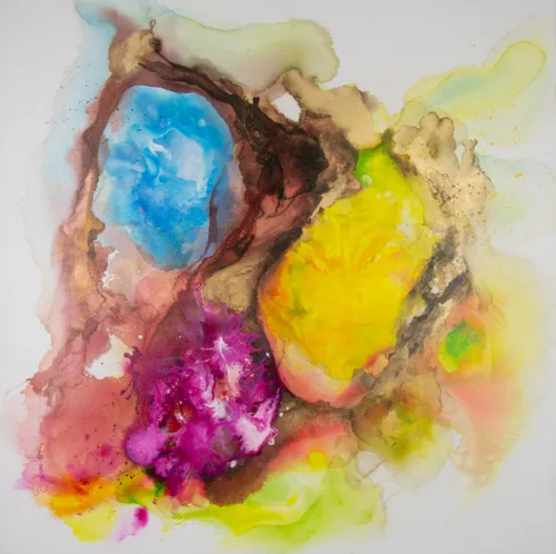 Géode, Encres, 2023, toile de Sabine Vandermouten