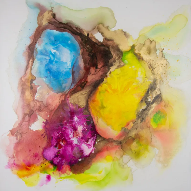 Géode, Encres, 2023, 100 × 100 cm, toile de Sabine Vandermouten
