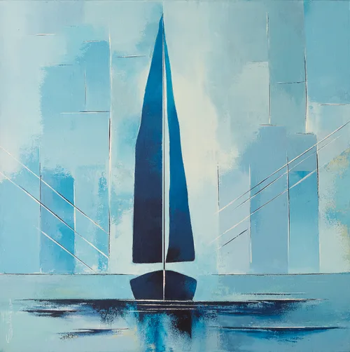 Azur, Voiliers, 2025, toile de Sabine Vandermouten