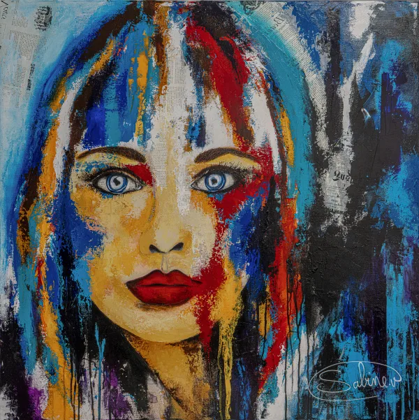 Arisa, Visages, 2021, 100 × 100 cm, toile de Sabine Vandermouten