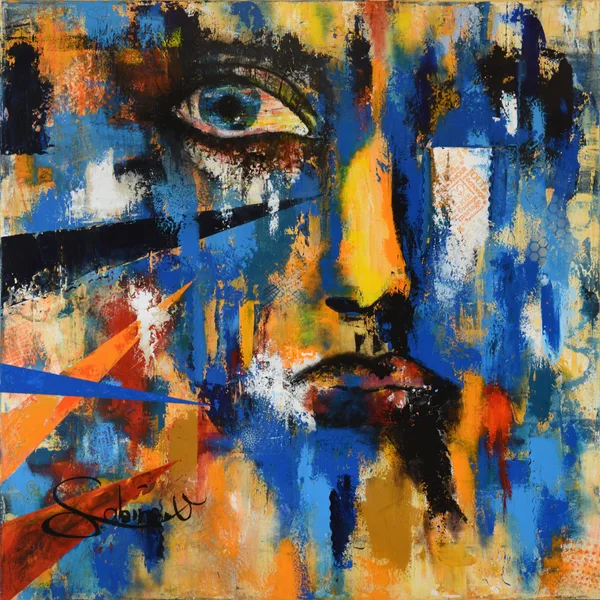 The Man, Figuratif, 2021, 100 × 100 cm, toile de Sabine Vandermouten