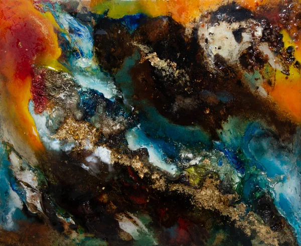 Lagon Bleu, Abstrait, 2022, 46 × 38 cm, toile de Sabine Vandermouten