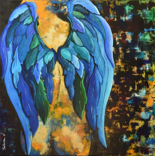 MyBlueWingsAngel, Figuratif, 2019, toile de Sabine Vandermouten