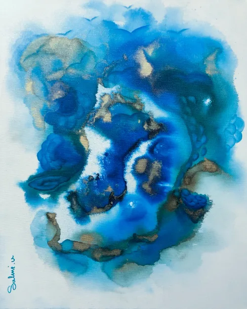 Voyage, Encres, 2023, toile de Sabine Vandermouten