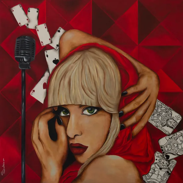 Poker Face, Figuratif, 2025, 100 × 100 cm, toile de Sabine Vandermouten