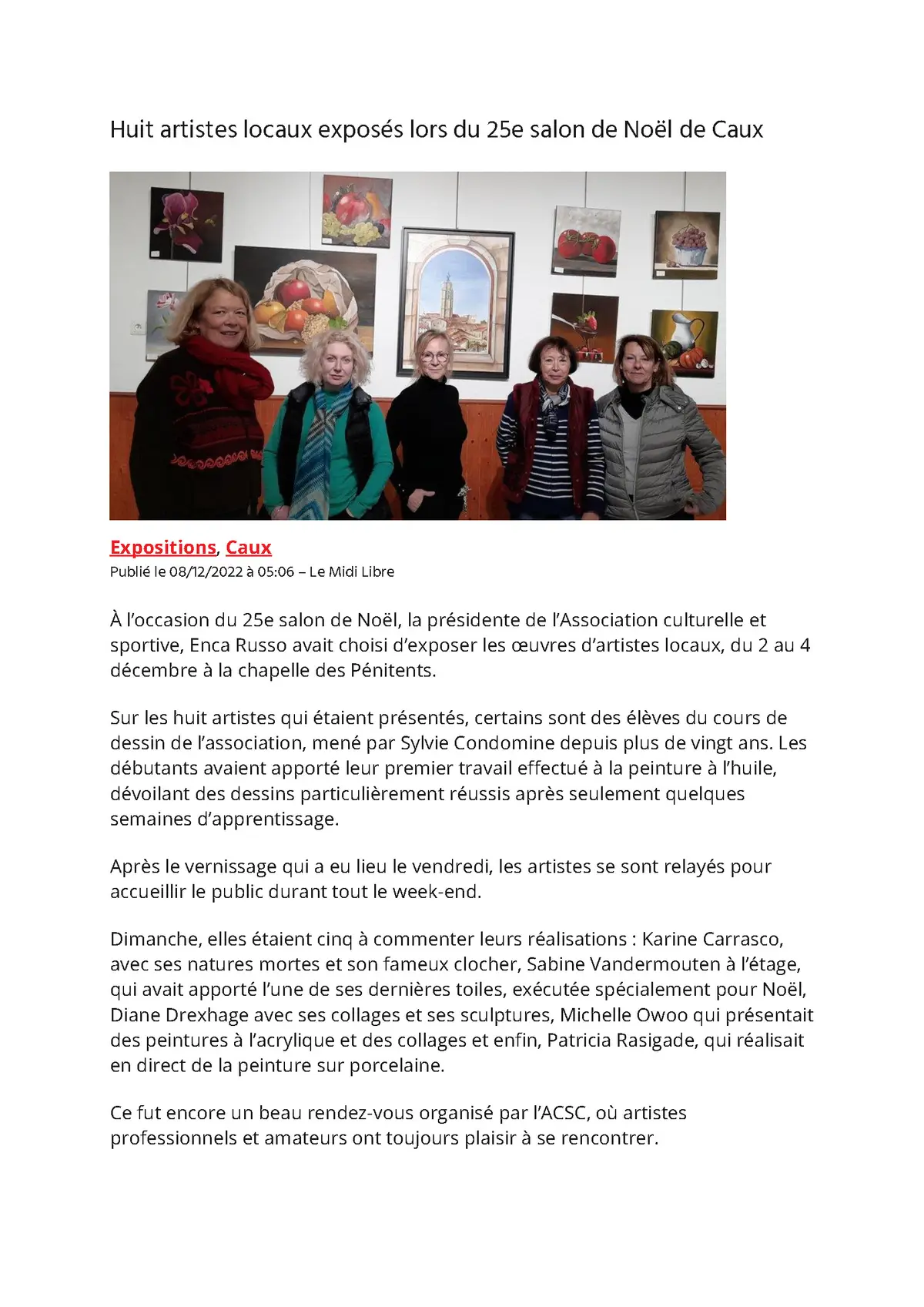 Le Midi Libre, Huit artistes locaux exposes lors du 25e salon de Noel de Caux