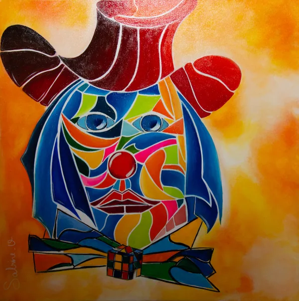 Rubiklown, Figuratif, 2022, 60 × 60 cm, toile de Sabine Vandermouten