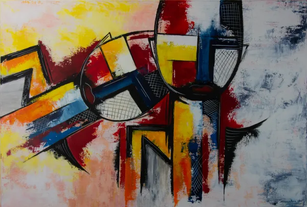 Les amoureux, Abstrait, 2024, 130 × 89 cm, toile de Sabine Vandermouten