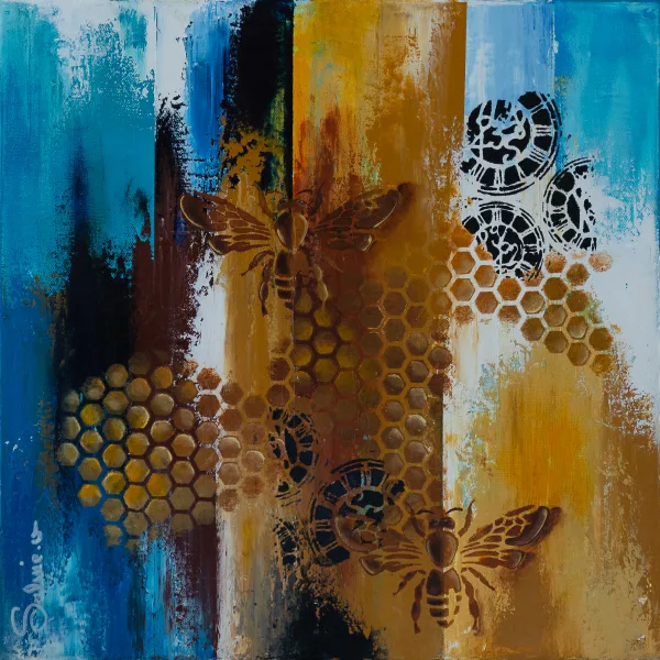 Nid d'abeilles3, Abstrait, 2026, 40 × 40 cm, toile de Sabine Vandermouten