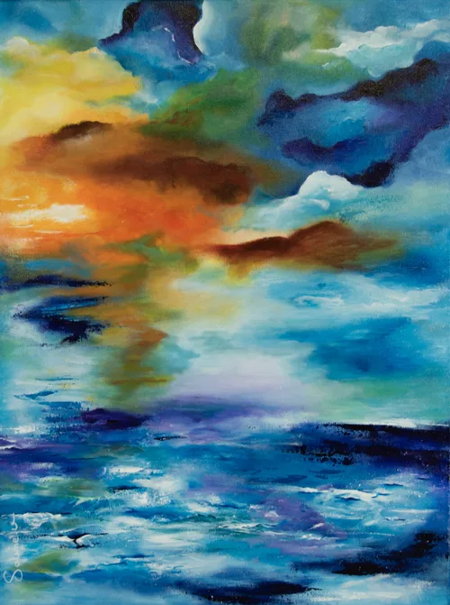 Soleil flamboyant, Figuratif, 2022, toile de Sabine Vandermouten