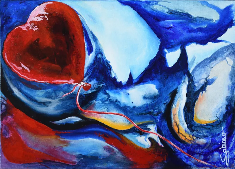 Le Ballon Rouge, Abstrait, 2021, 70 × 50 cm, toile de Sabine Vandermouten
