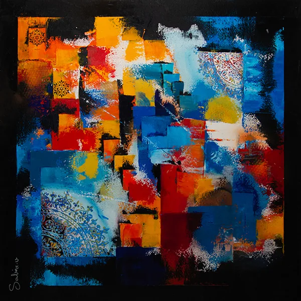 Eruption de couleurs, Abstrait, 2022, 80 × 80 cm, toile de Sabine Vandermouten