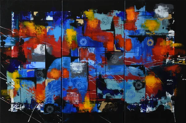 Univers, Abstrait, 2020, 90 × 60 cm, toile de Sabine Vandermouten