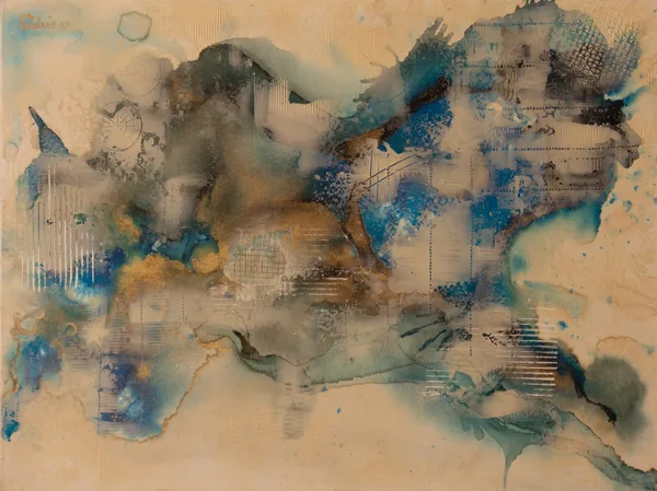 Cartographie, Abstrait, 2025, 80 × 60 cm, toile de Sabine Vandermouten
