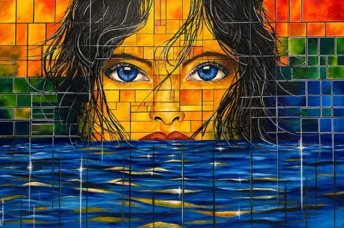 À l’abri des regards, Visages, 2026, toile de Sabine Vandermouten