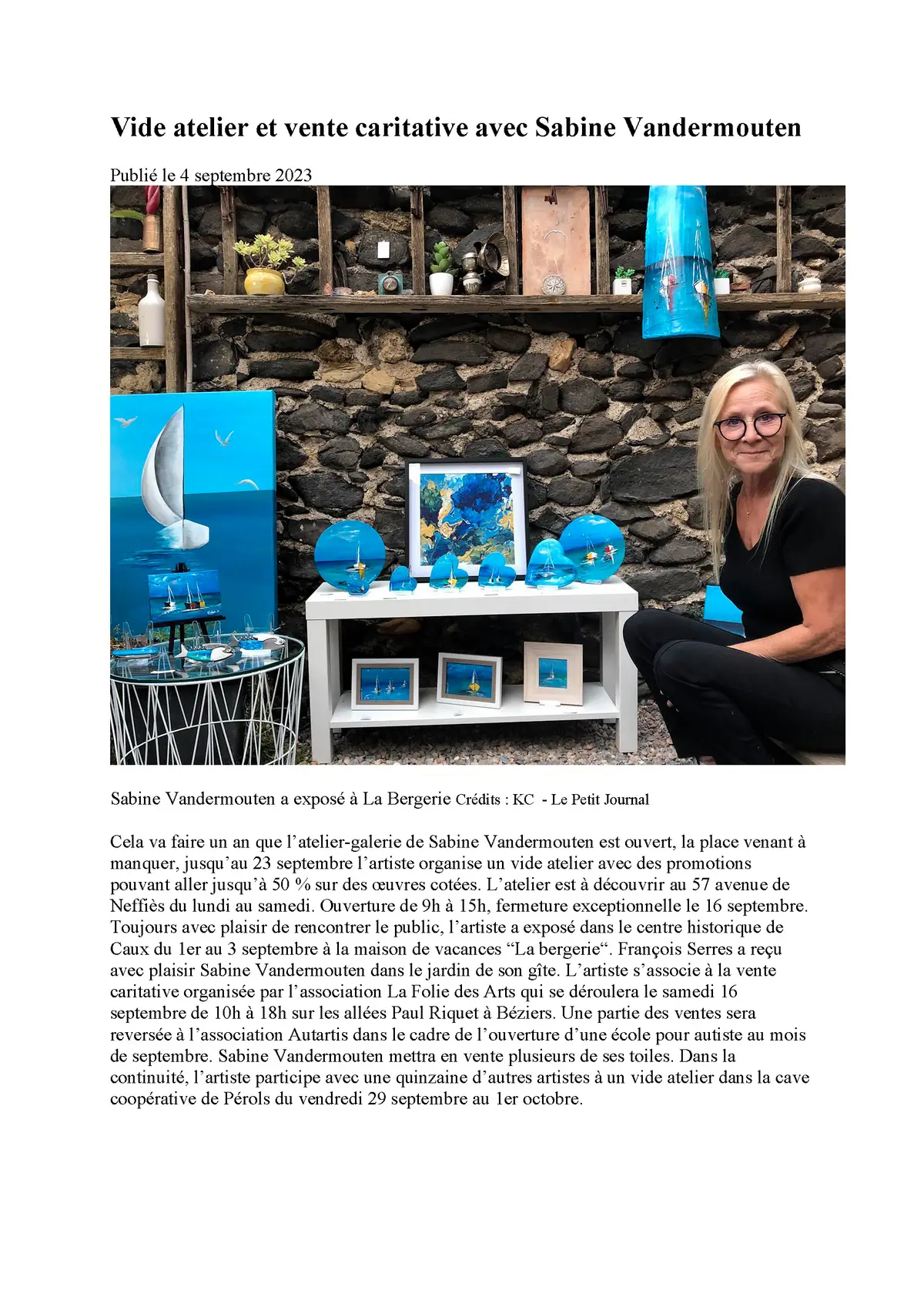 Le Petit Journal, Vide atelier et vente caritative avec Sabine Vandermouten