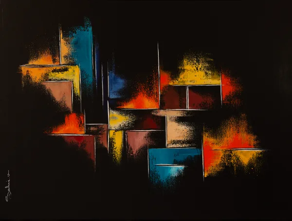 Eclat nocturne, Nocturne, 2025, 80 × 60 cm, toile de Sabine Vandermouten
