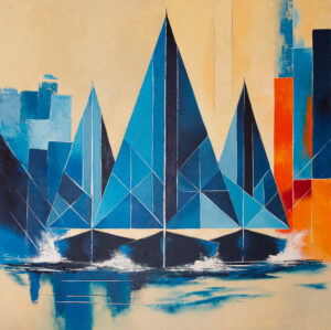 Idée cadeau originale : tableau de voiliers contemporain bleu “Éclats d’Azur” par Sabine Vandermouten , Hérault