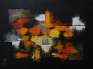 Tableau abstrait nuit festive – Fête Nocturne par Sabine.V Pézenas Hérault Occitanie . Idée cadeau très "classe"