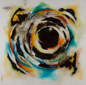 Tableau abstrait galaxie – Naissance Galactique par Sabine.V . Recouvert de résine .Magnifique idée cadeau
