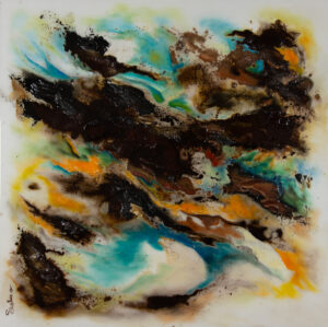 Tableau abstrait vent Sirocco – peinture recouverte de résine contemporaine de Sabine.V Hérault Occitanie .
